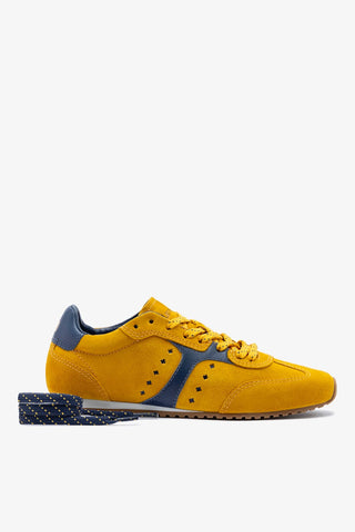 Tênis Stella Camurça Amarelo e Couro Azul Sneaker Larroudé