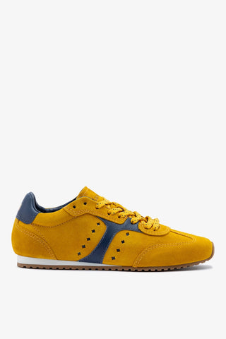 Tênis Stella Camurça Amarelo e Couro Azul Sneaker Larroudé