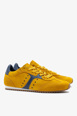 Tênis Stella Camurça Amarelo e Couro Azul Sneaker Larroudé