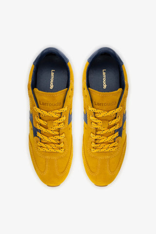 Tênis Stella Camurça Amarelo e Couro Azul Sneaker Larroudé