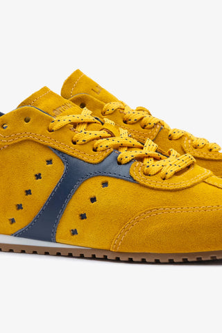 Tênis Stella Camurça Amarelo e Couro Azul Sneaker Larroudé