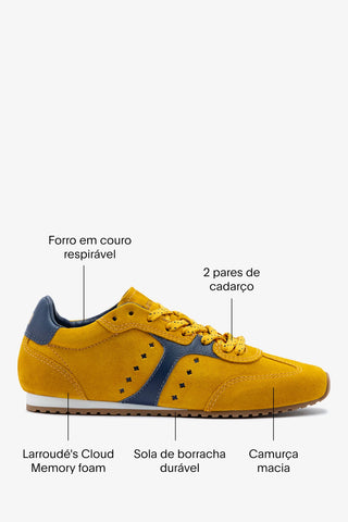 Tênis Stella Camurça Amarelo e Couro Azul Sneaker Larroudé