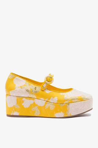 Larroudé x Markarian: Flatform Blair Brocado Amarelo Pump Larroudé x Markarian