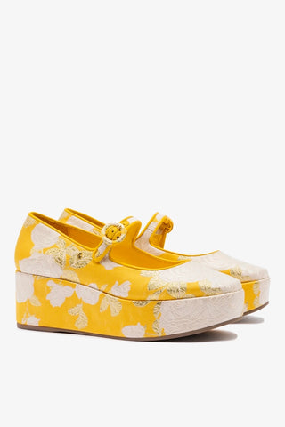 Larroudé x Markarian: Flatform Blair Brocado Amarelo Pump Larroudé x Markarian
