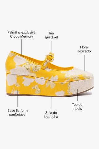 Larroudé x Markarian: Flatform Blair Brocado Amarelo Pump Larroudé x Markarian