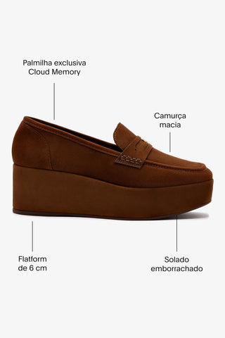 Flatform Suki Camurça Marrom Loafer Larroudé