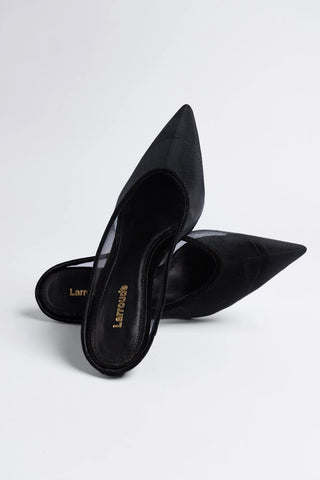 Mule Loulou Mesh Camurça Preto Mule Larroudé