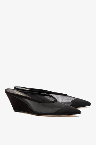 Mule Loulou Mesh Camurça Preto Mule Larroudé