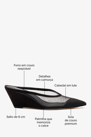 Mule Loulou Mesh Camurça Preto Mule Larroudé