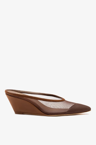 Mule Loulou Mesh Camurça Marrom Mule Larroudé
