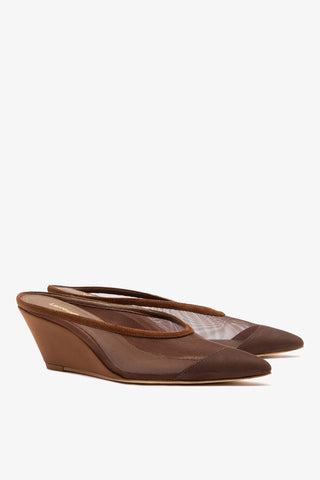 Mule Loulou Mesh Camurça Marrom Mule Larroudé