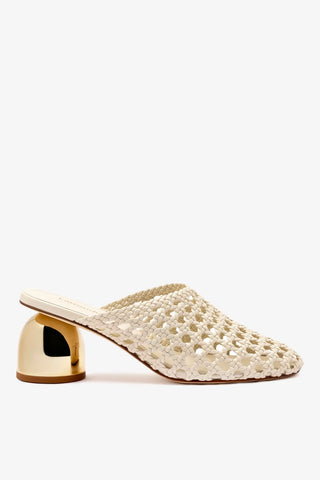 Mule Dew Drop Macramê Couro Off White Mule Larroudé