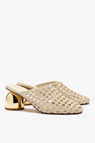 Mule Dew Drop Macramê Couro Off White Mule Larroudé