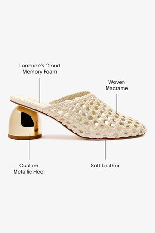Mule Dew Drop Macramê Couro Off White Mule Larroudé