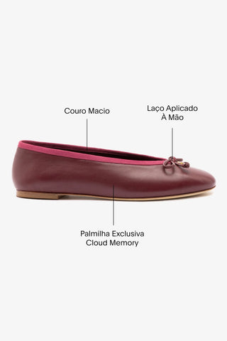 Sapatilha Pavlova Couro Bordô Ballerina Larroudé