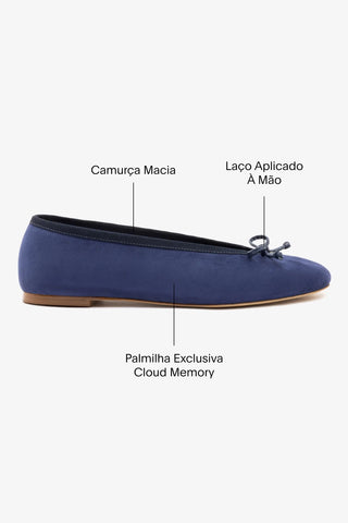 Sapatilha Pavlova Camurça Azul Ballerina Larroudé