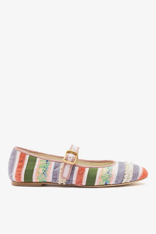 Larroudé x Tanner Fletcher: Sapatilha Ribbons & Ruffles Patchwork Multicor Ballerina Larroudé x Tanner Fletcher