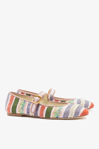 Larroudé x Tanner Fletcher: Sapatilha Ribbons & Ruffles Patchwork Multicor Ballerina Larroudé x Tanner Fletcher