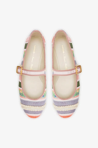 Larroudé x Tanner Fletcher: Sapatilha Ribbons & Ruffles Patchwork Multicor Ballerina Larroudé x Tanner Fletcher