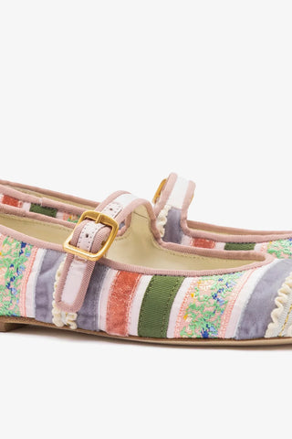 Larroudé x Tanner Fletcher: Sapatilha Ribbons & Ruffles Patchwork Multicor Ballerina Larroudé x Tanner Fletcher