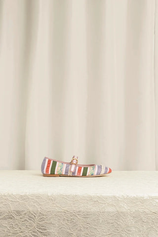 Larroudé x Tanner Fletcher: Sapatilha Ribbons & Ruffles Patchwork Multicor Ballerina Larroudé x Tanner Fletcher