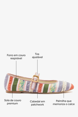 Larroudé x Tanner Fletcher: Sapatilha Ribbons & Ruffles Patchwork Multicor Ballerina Larroudé x Tanner Fletcher