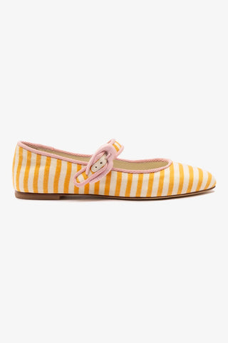 Sapatilha Verona Lona Listrada Laranja Off White e Rosa Ballerina Larroudé