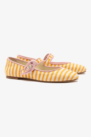 Sapatilha Verona Lona Listrada Laranja Off White e Rosa Ballerina Larroudé