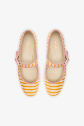 Sapatilha Verona Lona Listrada Laranja Off White e Rosa Ballerina Larroudé