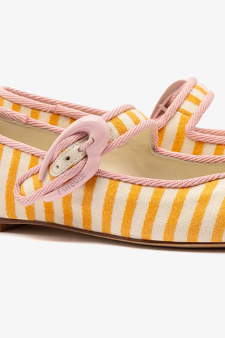 Sapatilha Verona Lona Listrada Laranja Off White e Rosa Ballerina Larroudé