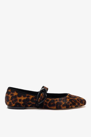 Sapatilha Verona Couro Leopardo e Camurça Preto Ballerina Larroudé