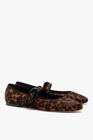 Sapatilha Verona Couro Leopardo e Camurça Preto Ballerina Larroudé