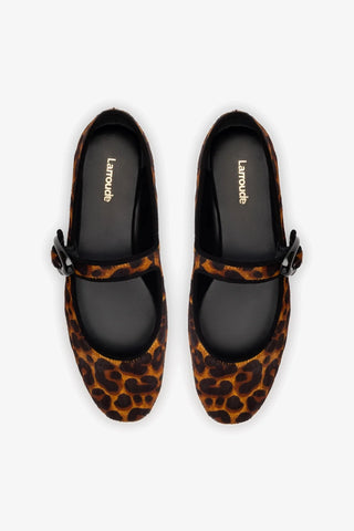 Sapatilha Verona Couro Leopardo e Camurça Preto Ballerina Larroudé