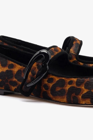 Sapatilha Verona Couro Leopardo e Camurça Preto Ballerina Larroudé