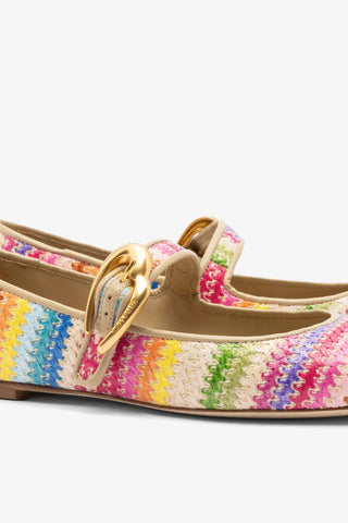 Sapatilha Verona Ráfia Multicor e Couro Bege Ballerina Larroudé