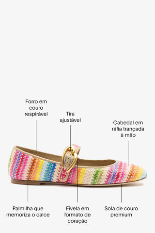 Sapatilha Verona Ráfia Multicor e Couro Bege Ballerina Larroudé