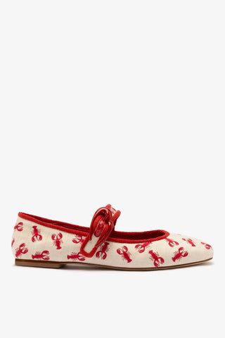 Sapatilha Verona Lona Off White e Bordado Lagosta Ballerina Larroudé