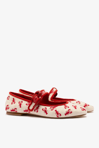 Sapatilha Verona Lona Off White e Bordado Lagosta Ballerina Larroudé
