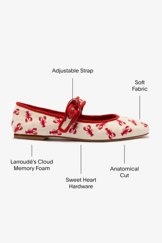 Sapatilha Verona Lona Off White e Bordado Lagosta Ballerina Larroudé