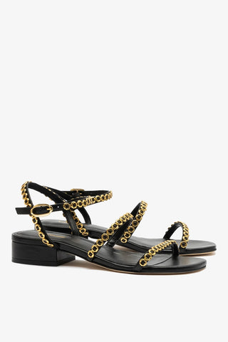 Sandália Flat Milanina Couro Preto Sandal Larroudé