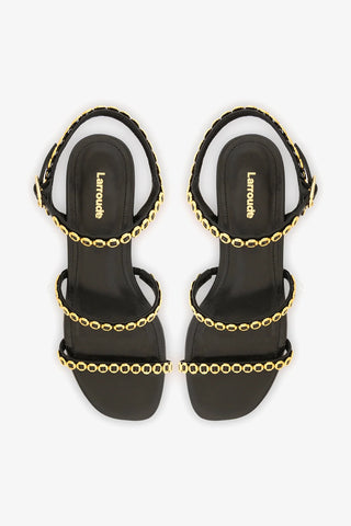 Sandália Flat Milanina Couro Preto Sandal Larroudé