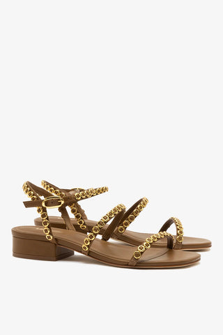 Sandália Flat Milanina Couro Marrom Sandal Larroudé