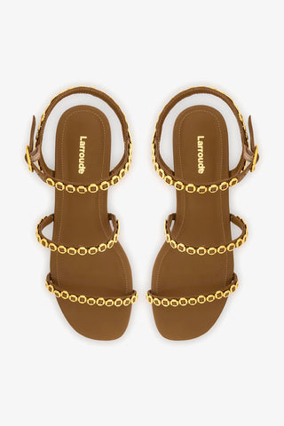 Sandália Flat Milanina Couro Marrom Sandal Larroudé
