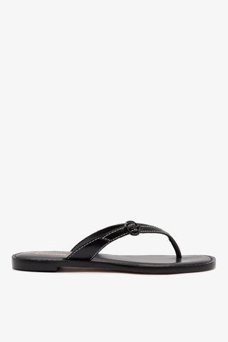 Flat Mary Kate Couro Preto Flat Sandal Larroudé