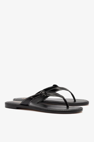 Flat Mary Kate Couro Preto Flat Sandal Larroudé