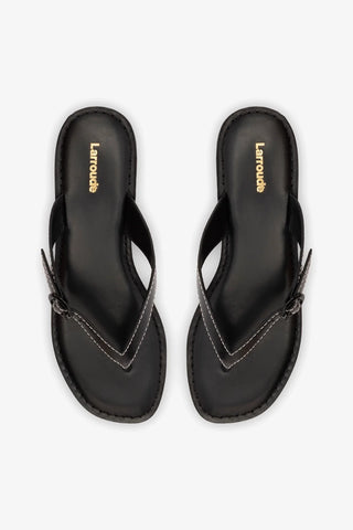 Flat Mary Kate Couro Preto Flat Sandal Larroudé