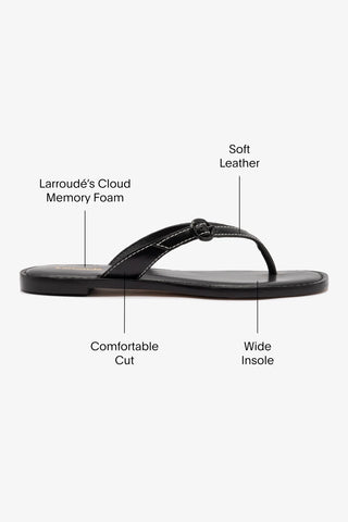 Flat Mary Kate Couro Preto Flat Sandal Larroudé