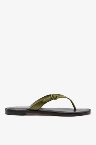 Flat Mary Kate Couro Verde Flat Sandal Larroudé
