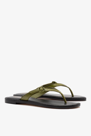 Flat Mary Kate Couro Verde Flat Sandal Larroudé