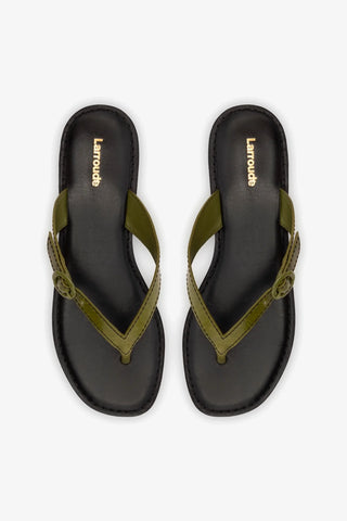 Flat Mary Kate Couro Verde Flat Sandal Larroudé